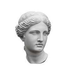 Classical female marble sculpture bust, isolated on transparent background