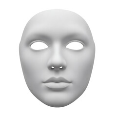 Plain white expressionless face mask, isolated on transparent background