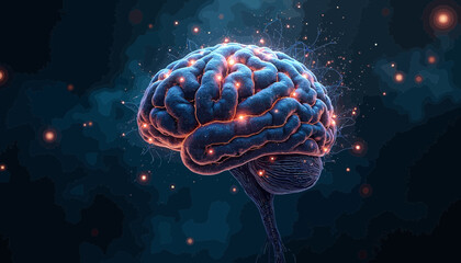 Human Brain 3D Render Dark Blue Background