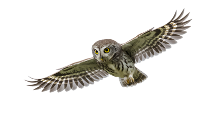 Majestic Boreal Owl in Flight Wings Spread Wide