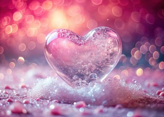 Obraz premium A delicate ice heart floating on a pink soda background