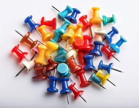 colorful push pins arranged on a white background ideal for organizing notes and messages push pins isolated on background