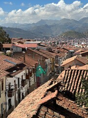 Panoramic views of the iconic cobblestone streets in the beautiful city of Cusco, Peru. A charming historic cityscape with colonial architecture, Inca heritage, and rich cultural atmosphere in the hea