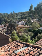 Panoramic views of the iconic cobblestone streets in the beautiful city of Cusco, Peru. A charming historic cityscape with colonial architecture, Inca heritage, and rich cultural atmosphere in the hea
