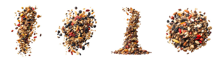 Assorted Granola and Mixed Nuts isolated on transparent or white background	
