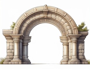 Obraz premium classic stone arch isolated ancient architecture on white background