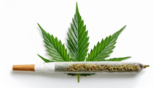 cannabis joint with leaf and bud marijuana concept isolated on white