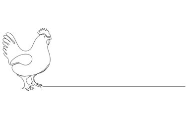 Elegant Line Art A Single Line Depicting a Chicken in Profile, Single-line drawing of a chicken walking, Minimalist Continuous Line Drawing of a Chicken,