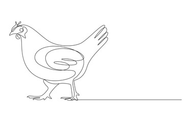 Elegant Line Art A Single Line Depicting a Chicken in Profile, Single-line drawing of a chicken walking, Minimalist Continuous Line Drawing of a Chicken,