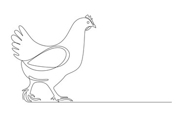 Elegant Line Art A Single Line Depicting a Chicken in Profile, Single-line drawing of a chicken walking, Minimalist Continuous Line Drawing of a Chicken,