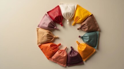 Colorful Powder Packets Arranged in Circle