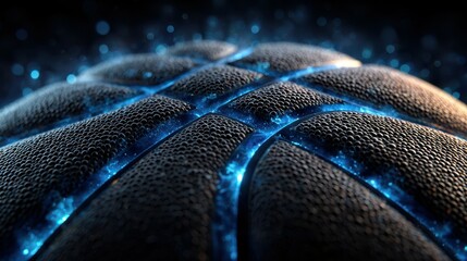 Close-up of an illuminated basketball highlighting its texture and detail during a nighttime game
