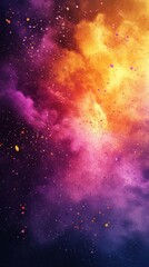 Naklejka premium Vibrant cosmic explosion of colors with hues of purple, orange, and yellow creating a dramatic celestial backdrop