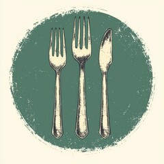 Vintage cutlery set featuring forks and a knife on a textured background