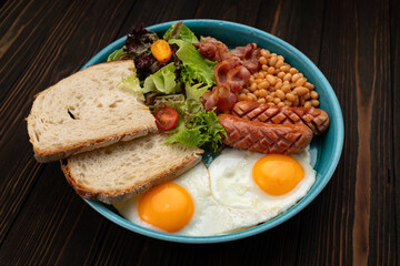 English breakfast on plate close up