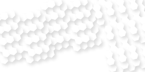 Minimal white hexagonal hexagon modern technology creative emboss light honeycomb polygonal web. abstract geometric science and mosaic tile with template honeycomb web texture background.	