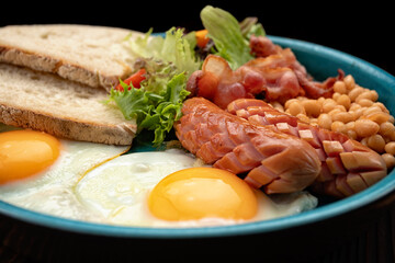 English breakfast on plate close up