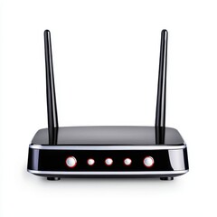Fototapeta premium Black Wireless Router with Antennas on White Background