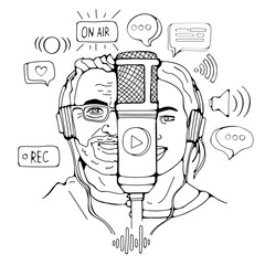 Podacasters going live illustration in vector