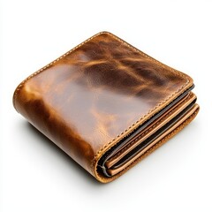 Brown Distressed Leather Wallet on White Background