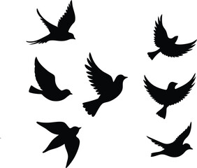 Silhouette Bird Vector Illustration – Flying and Standing Bird Shapes for Wildlife and Nature Design Projects