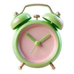 3d rendering a retro green alarm clock with plastic style on a transparent background