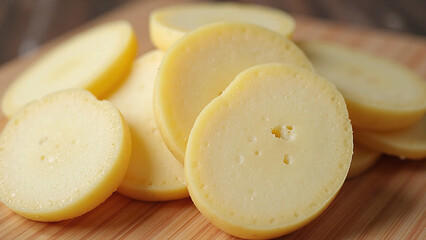 Fresh yellow potatoes cut into thick slices for a hearty dish.