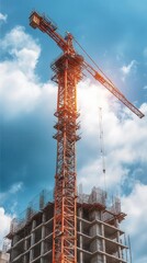 Construction crane over high rise building under construction
