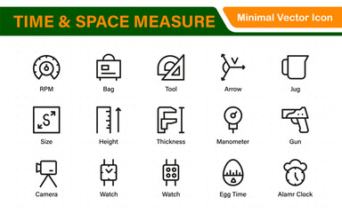 Time and Space Measurement Icons – Clean Outline, Line Art, and Vector Illustrations for Light Years, AU, Astronomy, and Cosmic Distance Projects