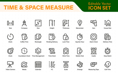 Time and Space Measurement Icons – Clean Outline, Line Art, and Vector Illustrations for Light Years, AU, Astronomy, and Cosmic Distance Projects