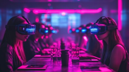 VR gaming experience in a restaurant. Immersive digital entertainment,  futuristic technology, 