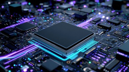 Fototapeta premium Detailed Close-Up of Modern Electronic Circuit Board with Lights