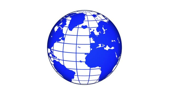simple animation of world map globe with grid lines, rotating slowly.