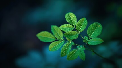 Close-up of vibrant green leaves on a blurred background, symbolizing nature and tranquility. Fresh foliage with detailed textures creates a serene and calming visual concept.