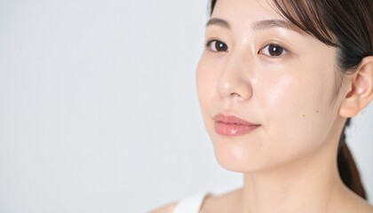 Obraz premium 高精細ポートレート, 肌が綺麗な日本人女性, 自然な表情, 美容・スキンケア向け, 清楚な雰囲気 HD portrait, clear skin Japanese woman, natural expression, beauty/skincare use, clean impression