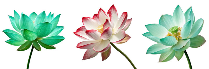 Fototapeta premium Set of A beautiful Emerald nil Lotus Elegance isolated on a transparent background