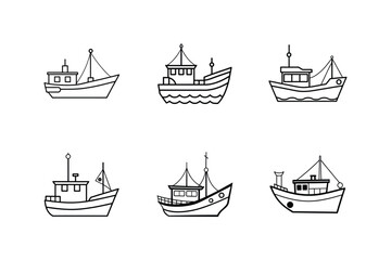 fishing boat line art vector illustration