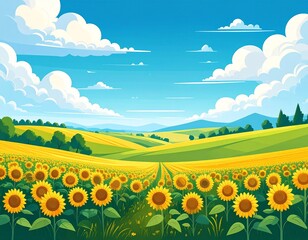 Fototapeta premium Custom AI Model 高原に咲くひまわり畑