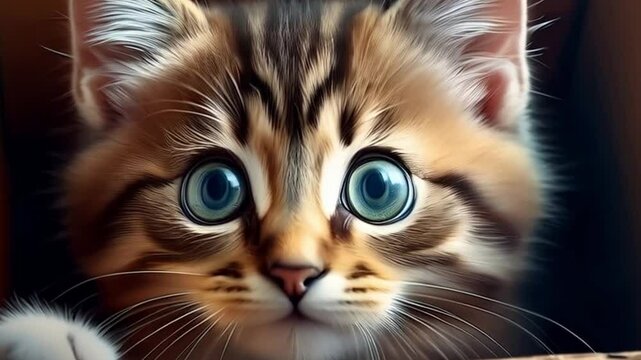 Ein getigertes Katzenbaby sitzt in einem Schuhkarton und schaut mit gro&szlig;en Augen aus der &Ouml;ffnung