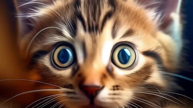 Ein getigertes Katzenbaby sitzt in einem Schuhkarton und schaut mit gro&szlig;en Augen aus der &Ouml;ffnung