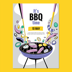 its BBQ time Cookout Party Poster or Flyer Template with BBQ Illustration