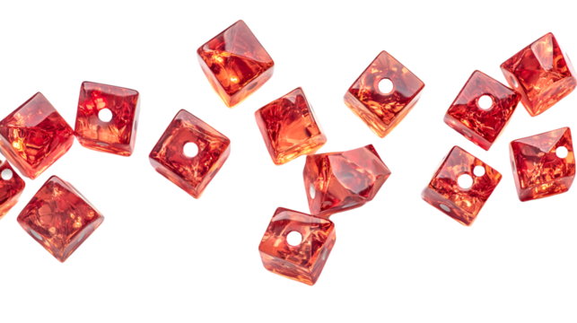 Red Glass Dice Falling Free Isolated on Transparent Background Isolate