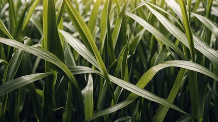 Lush Green Blades of Grass in Sunlight A Close-Up Nature Photography