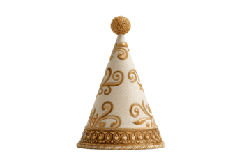PNG Ornate decorative cone with intricate gold patterns on black background