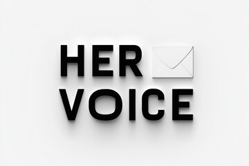 Obraz premium 3d rendered illustration of a closed envelope next to the phrase her voice, emphasizing female empowerment, communication, and the significance of sharing messages. Womens Equality Day