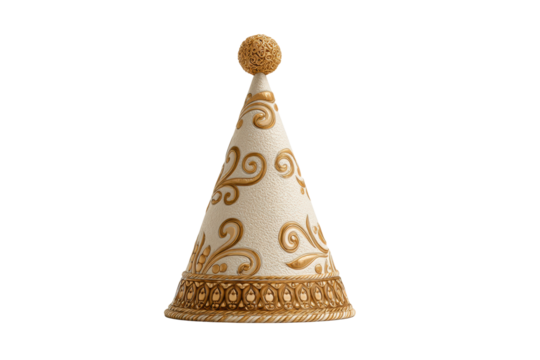 PNG Ornate decorative cone with intricate gold patterns on black background - Powered by Adobe