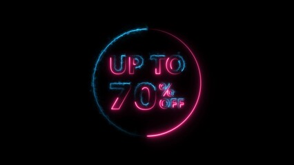 Abstract 70% Percent Off neon bright Flat Style Banner Sticker Label Popup Promotional magenta red color 4k illustration. magenta color circle 70% OFF, Sale, Discounts, Special Offers etc.