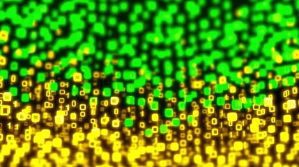 Fototapeta premium Abstract digital pattern with green and yellow shapes.