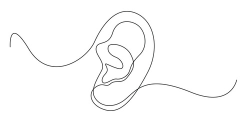 continuous line drawing of ear.one line drawing of human ear organ.line art vector illustration © bakullogo