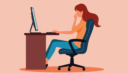 Stressed woman sitting at desk in office chair, workplace emotions